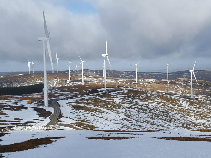 wind turbines on a snowy field